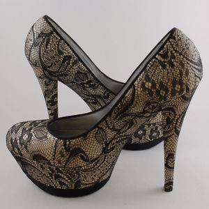 Casadei Black Lace Platform Pumps Size 10